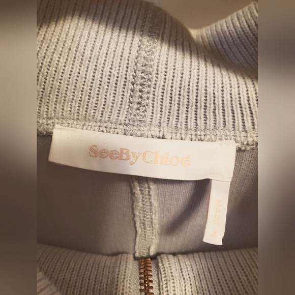 See by Chloe Light Grey Ribbed 1/4 Zip-Up SweatervPoncho. Oversized. M/L. - Picture 8 of 13